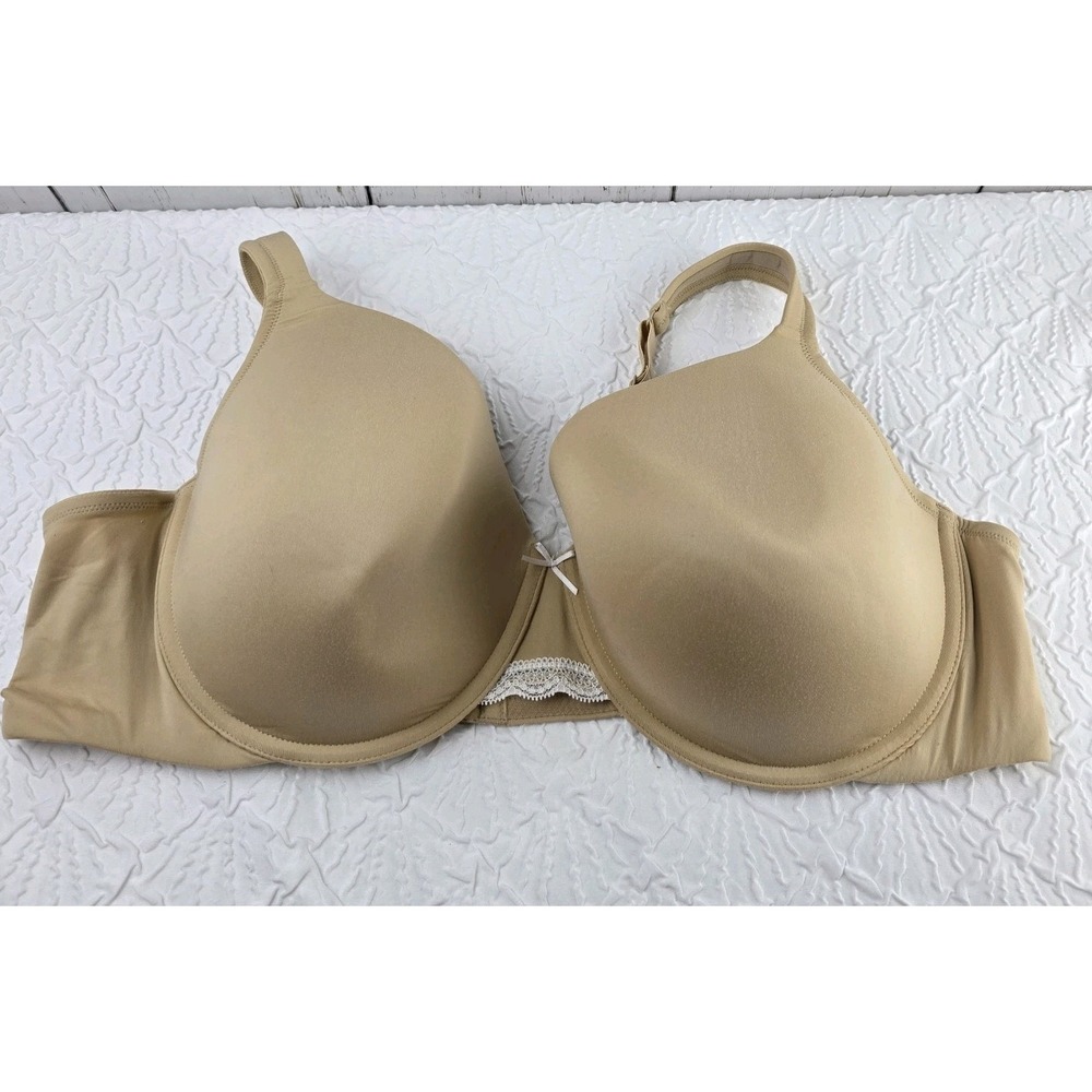 Cacique Lightly Lined Full Coverage Bra Women 50C Tan Underwire Smooth Lace Trim